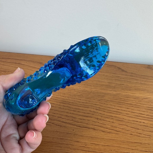 Fenton Blue Hobnail Glass Slipper Shoe Figurine Trinket Dish Victorian Style - Picture 3 of 7